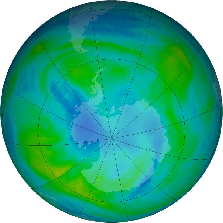 Antarctic ozone map for 13 April 1984